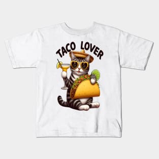 Cool Cat Enjoying Taco Tuesday Kids T-Shirt